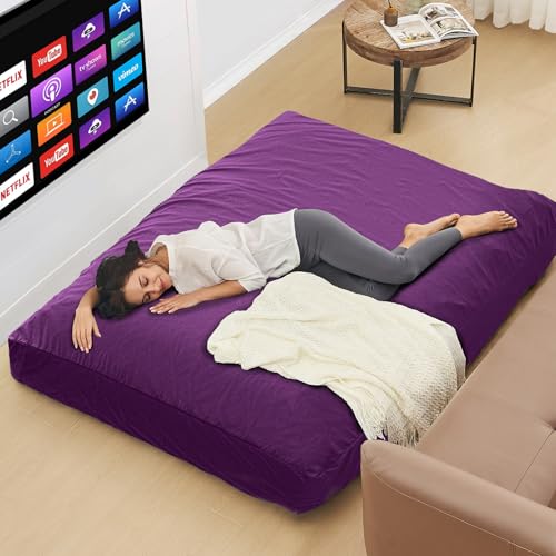Bean Bag Chairs for Adults - Giant Bean Bag Chair Convertible Bean Bag Bed - Beanbag Chair with Micro Fiber Cover/Furniture Foam Filler - Floor Couch Sofa in Bedroom Dorm Room - Full Purple - Image 3