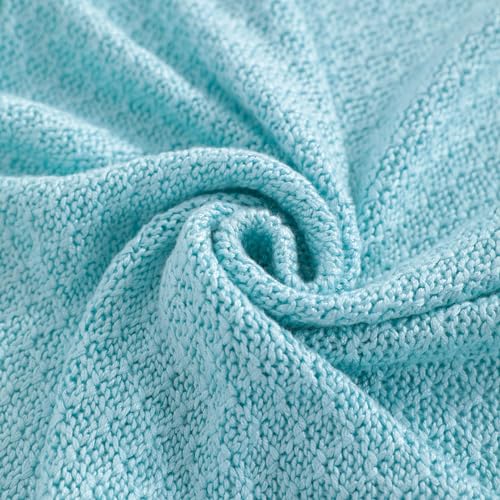 Image of NTBAY Rayon Derived from Bamboo Knit Twin Blanket, 60 x 80, Blue | Breathable Cable Knit Throw Made with Rayon Derived from Bamboo, Soft Cooling Bed Throws for Sofa, Bed, Reading, and Travel