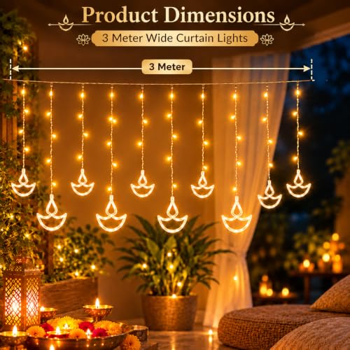 One94Store 12 Diya Curtain String LED Lights – 3 WW Diya Curtain - Image 5