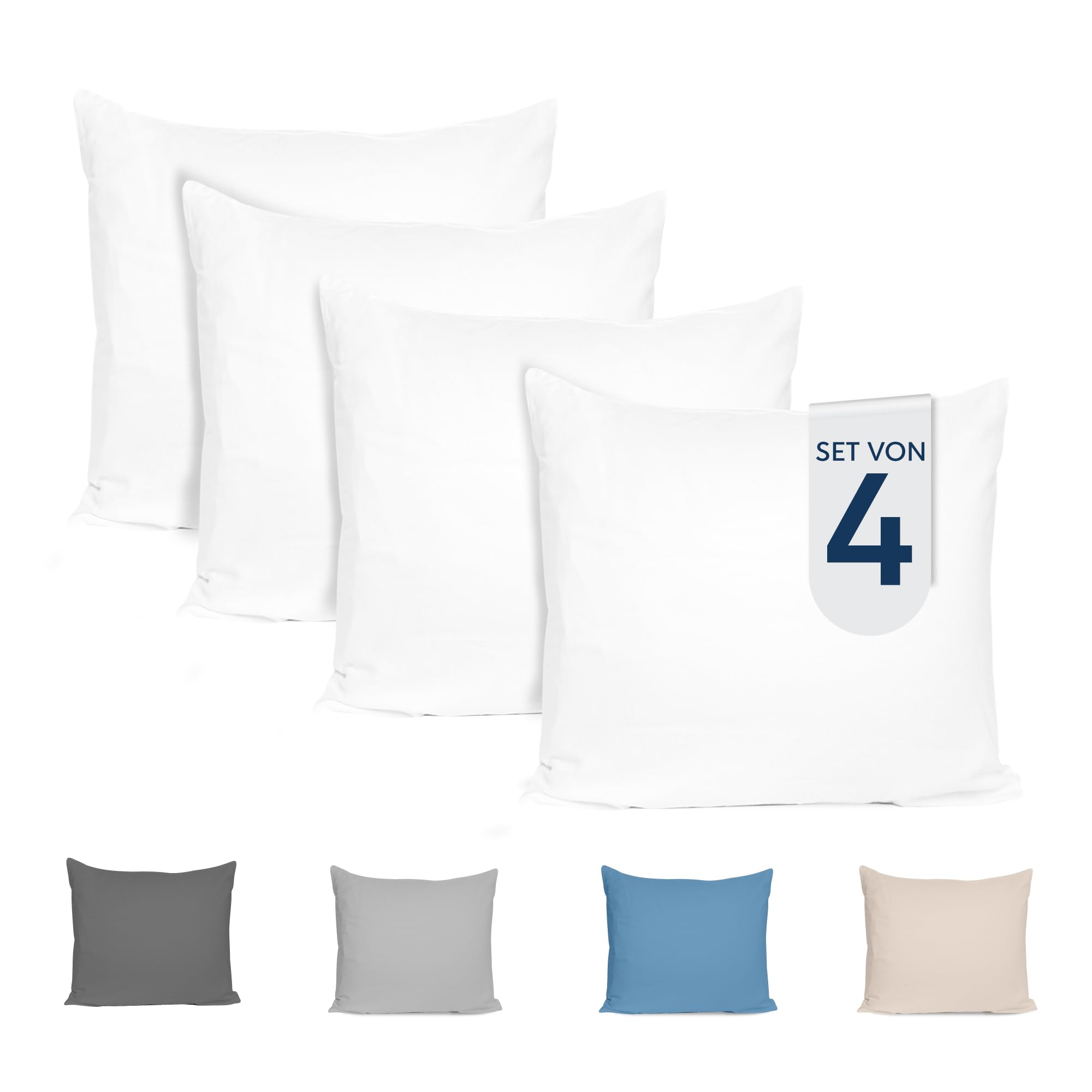 Dreamzie Kissenbezug 80x80 (4er Set) - 100% Jersey Baumwolle 150 g/qm Kissenbezüge - Weiß - Für Kissen 80 x 80 cm - Kissenhülle - Kissenbezug - Resistent und Hypoallergen - Zertifiziert Oeko-Tex