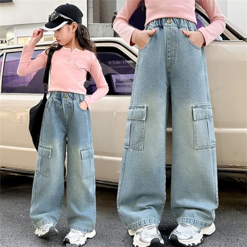 Trendy Girls Casual Pants Straight Leg Denim Trousers with Elastic Waist Ideal for Outdoor Play School Activities2