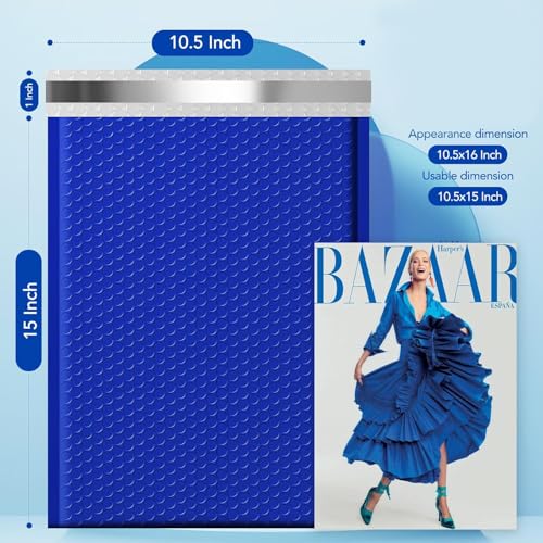 Image of Fuxury Large Bubble Mailers 10.5x16 inch 500 Pack Royal Blue Self Seal Padded Envelopes Bulk Waterproof Mailing Envelopes Bubble Padded #5 Cushioning Padded Mailers for Small Business Packaging