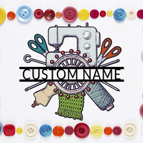 Jmyylaru Custom Sewing Manchine Metal Sign Personalized Quilting Sign for Craft Room Family Name Sign for Grandma Custom Sewing Sign Gifts for Quilters, for Her,Mom'S Gift