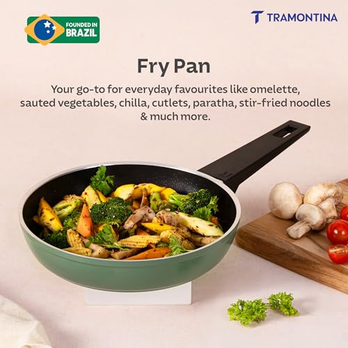 Image of TRAMONTINA Aura Frypan 20cm | Reinforced Ceramic Non-Stick Cookware | Quick & Even Heating | Low-Oil Cooking | Bakelite Handle | Induction & Gas Compatible | Sea Green
