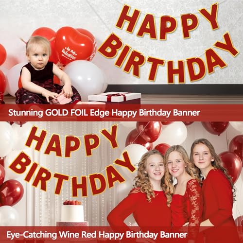 Image of Pre-Strung Happy Birthday Banner - Wine Red Party Decorations