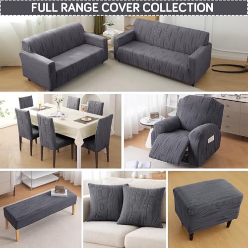 Image of HOKIPO 1 Seater Sofa Cover - 200 GSM Premium Jacquard Stretchable Fully Covered Slipcover,' Nestiva Series' Porpoise Grey (NEW2-AR-5307-GRY)