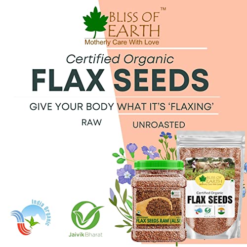 Image of Bliss of Earth Organic Flax Seeds, 600g Pack, Raw Whole Flaxseed for Cooking and Baking, High in Omega-3 Fatty Acids, Gluten-Free, Non-GMO, Rich Source of Fiber and Protein, Superfood for Health