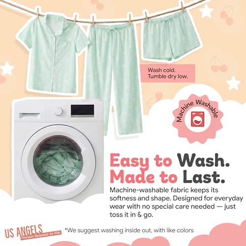 Image of US Angels Girls Pajama Set 3 Piece, Short Sleeve Button Down PJs with Shorts & Pants, Soft Sleepwear Girls & Tweens Size 5-16