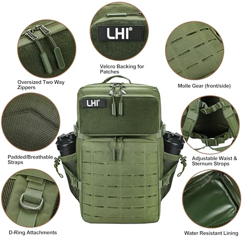 Image of LHI Tactical Military Backpack for Men 25L /45L Large Molle Army Assault Pack 3 Day Hiking Rucksack With Bottle Holder