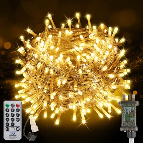 20M 200LED Christmas Lights Mains Powered Warm White Connectable Fairy Lights with Plug/Remote/Timer/8 Modes String Lights Lighting Outside Indoor Garden Party Wedding Christmas Tree Decoration