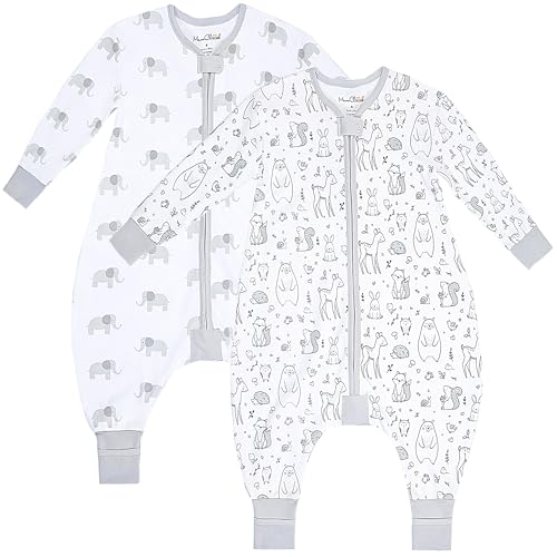 Image of Mama Cheetah Toddler Sleep Sack with Feet, Long Sleeve 0.5 TOG Organic Cotton Baby Sleeping Bag with Legs, Wearable Blanket for Walkers w / 2-Way Zipper, Toddler Blanket for Girls & Boys 6-18 M