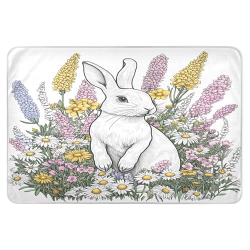 Takiito Cartoon Rabbit in Flowers Bed Pad Reusable Bed Underpad Washable Waterproof Leak-Proof Quick Dry Incontinence Pee Pad for Toddlers Kids Adults Pets 34x52 in