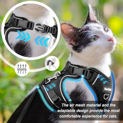 Cat Harness and Leash for Walking, Adjusted in Four Directions and Breathable Cat Harness for Anti Escape That can be Fitted and Positioned, Reflective Strips Harness, Black, S - Image 4