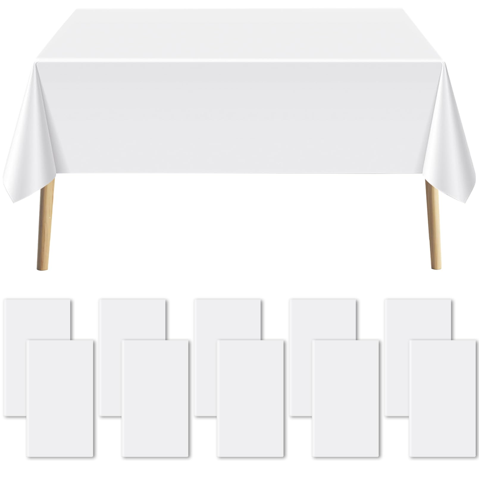 Preocea 10 Pack White Plastic Table Cloth, 137x274cm Rectangle Table Cover, Disposable Waterproof Tablecloth, Disposable Tablecloths Plastic Tablecloth for Parties Wedding Birthdays
