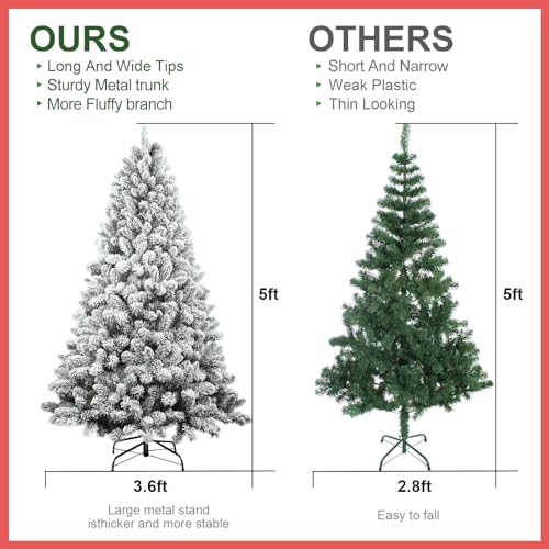5FT-Snow-Flocked-Artificial-Christmas-Tree-Unlit-Xmas-Tree-with-Pine-Cones-600-Branch-Tips-Mini-Holiday-Christmas-Tree-with-Metal-Stand-and-Hinged-Branches 5FT Snow Flocked Artificial Christmas Tree Unlit Xmas Tree with Pine Cones 600 Branch Tips Mini Holiday Christmas Tree with Metal Stand and Hinged Branches