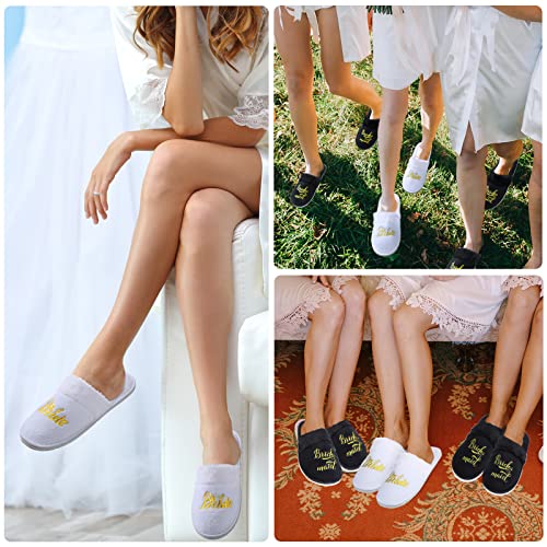 7 Pair Bride and Bridesmaid Slippers for Wedding Day - Fuzzy Bridal Party House Slippers - Bridal Shower Gift (Black White, Bridesmaid)4