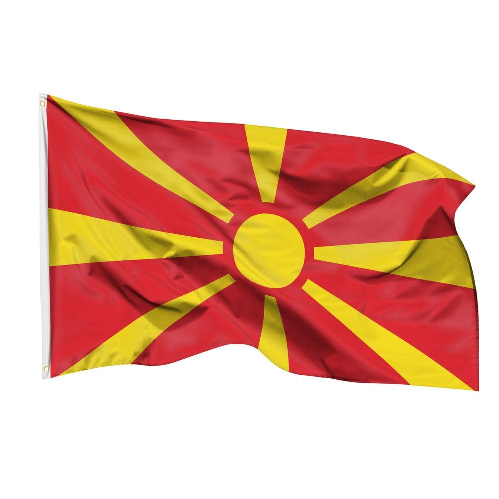 PHENO FLAGS North Macedonia Flag 90 x 150 cm - Weatherproof National Flag Made of Polyester with Double Stitching and Metal Eyelets