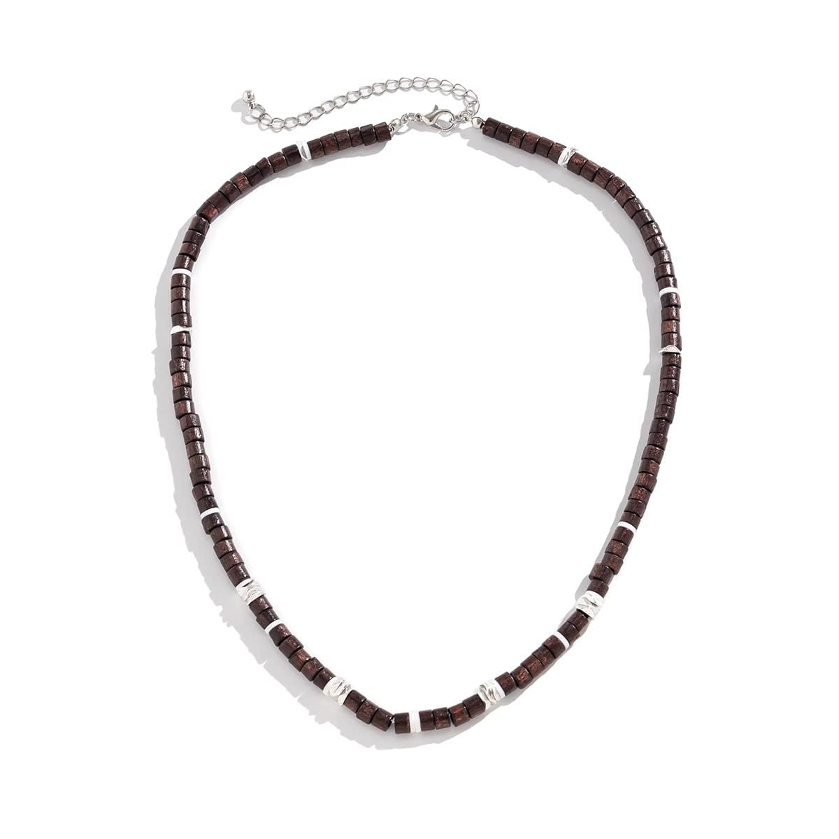 SUJHAL Collar de cuentas de madera para hombre, con paneles y cuentas de madera, collares de moda para hombre, collares de colores mixtos para hombres, collares de estilo único, Madera