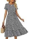 Lyrur Sundress Womens Short Sleeve Crewneck Tiered Babydoll Casual Summer Belted Ruffle Dress with Pockets(XL,9191-Blk Floral)