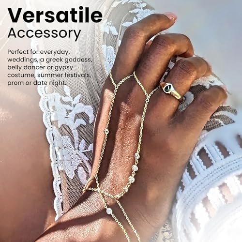 CZ Diamond Ring Bracelet Hand Chain for Women, 6" to 8" adjustable wrist length3