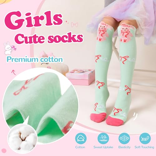 WEVIAS Girls Knee High Socks Kids Long Crazy Fun Silly Gifts Boot Cute Animal Funny Tall Cotton Socks 6 Pairs3