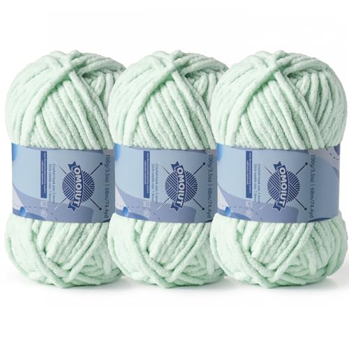 Image of 3 Pack Chunky Chenille Yarn for Crocheting, Baby Yarn for Crocheting Soft Blankets, Bulky Yarns for Crochet Amigurumi, 300g (223yds) Fluffy Velvet Yarns for Hand Knitting (3 Baby Green)