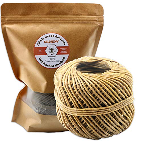 MILIVIXAY Thick Hemp Wick with Natural Beeswax Coating, Edible Grade Beeswax, 200 FT Spool, Size (2.0mm),Unbleached, Un-Dyed and 100% Organic, Perfect Alternative to Butane Lighters and Matches.