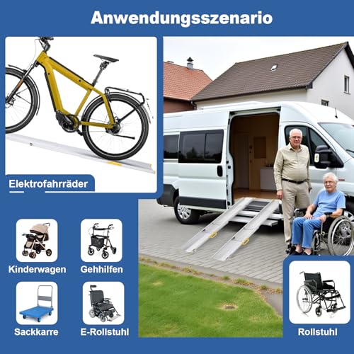 LIEKUMM 2 x 127-300 cm Auffahrrampe Rollstuhl, 300 kg Tragfähigkeit Rollstuhlrampe für Treppen, Stufen, Tragbar Teleskop Auffahrrampe für Elektro-Rollstühle, Fahrräder, Dreifach Ausziehbar