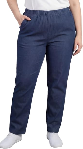 Turtle Bay New York Womens Pull-On Denim Jeans with Elastic Waist Relaxed Fit Stretch Jeans for Casual Everyday Wear