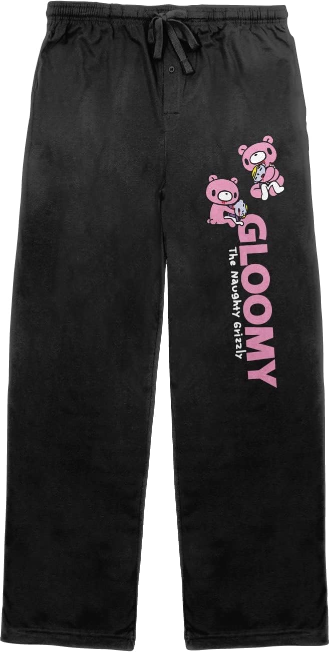Bioworld Gloomy Bear Two Bears and Title Men's Black Drawstring Sleep Pajama Pants
