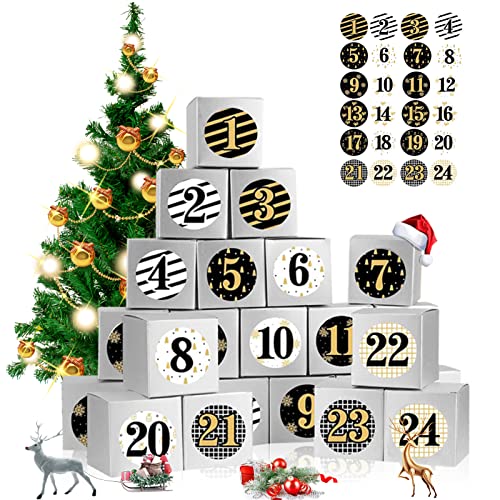 Calendrier de l'avent 2021 à remplir soi-même,24 Boites Cadeau Noël DIY,avec 24 Numérique Autocollants,Calendrier Noel Boîte,Calendrier de l'Avent de Noël,pour Décoration de Noël (5) Cover
