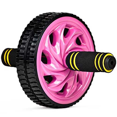 Crown Sporting Goods Ab Wheel with Dual Non-Skid Wheels and No-Slip Comfort Grips, Pink
