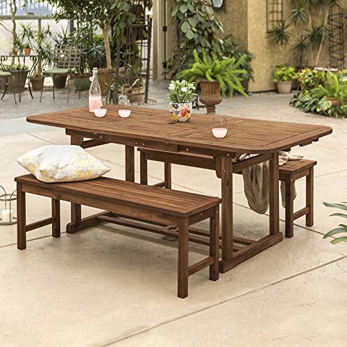 Walker Edison Baros Modern 3 Piece Solid Acacia Wood Dining Table And Bench Set, Set Of 3, Brown #TOP1