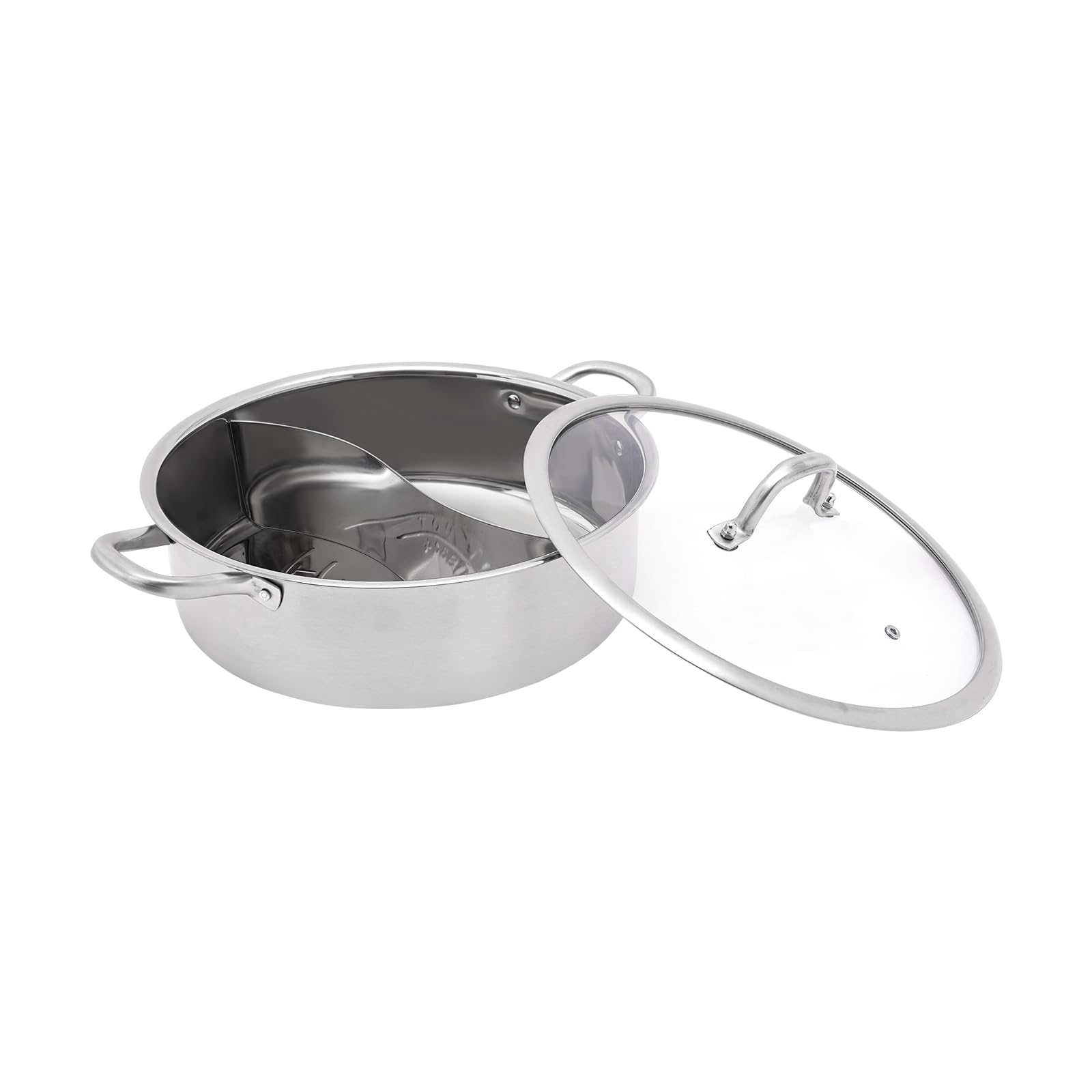Olla para fondue de acero inoxidable con divisor y tapa, olla shabu olla de inducción, olla de inducción para cocina de gas (32 cm)