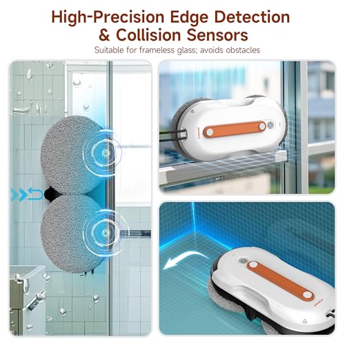 AlfaBot X7Pro Window Cleaner Robot with Dual Spray, 60ML Water Tank, 3980PA Suction, Auto Path Mapping Window Cleaner for High-Rise Windows (Indoor/Outdoor) - Streak-Free Tech & Safety Cord - Image 5