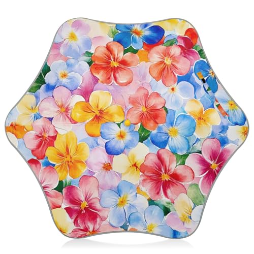 Yuiboo Tonga Heilala Beauty - Paraguas con diseño de flores de verano para niños pequeños y pequeños, paraguas de protección contra el viento y la lluvia con tira reflectante, paraguas pequeño para
