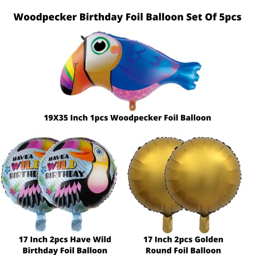 Image of Party Decorz Woodpecker Foil Balloons Set Of 5(1pcs Woodpecker Foil Balloon+2pcs Happy Birthday Round Foil Balloon+2 Pcs Round Foil Balloon) For Children Birthday Party Decorations