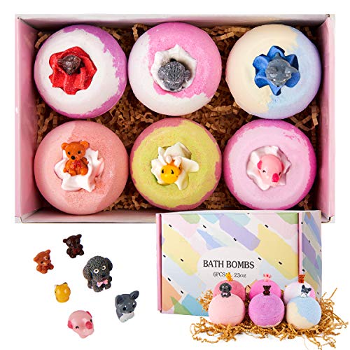 KARRI Bath Bombs for Kids with Surprise Toys Inside -Multicolored Organic Bubble Bath -Natural and Safe 6 Pack Gift Set for Women, Kids, Boys,Girls Moisturizes Dry Skin
