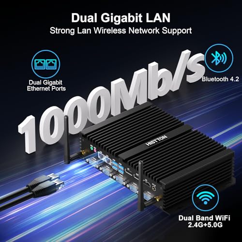 Image of HISTTON Industrial Computer Core i7 8550U, 16GB DDR4 /128GB SSD /1TB HDD | Mini Desktop PC,4 RS232 COM+2 RS232 /485 COM, 2 LAN, HD, VGA, EDP, LPT, WiFi, Mini PC Win 11 Pro