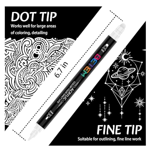 Image of Betem 6 White Dual Tip Acrylic Paint Markers, Fabric Decorating Kits Premium Water-Based Acrylic Paint Pens Art Supplies for Fabric, Rock, Wood, Glass, Canvas, Ceramic, Teacher Appreciation Gift