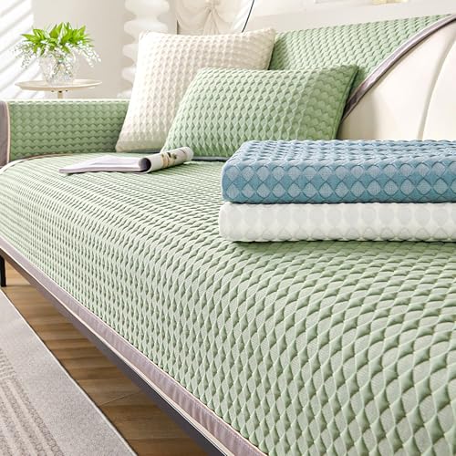 Funda de sofá de Punto refrescante, Cómodo Material de Seda Hielo, Manta para Asiento, Corredor de sofá, Antideslizante(Green,110x160cm)