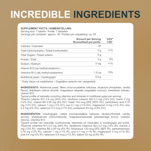 Nährhefe Tabletten Vitamin B12 hinzugefügt – Keine synthetischen Zusätze – Vanillegeschmack 270 Tabletten