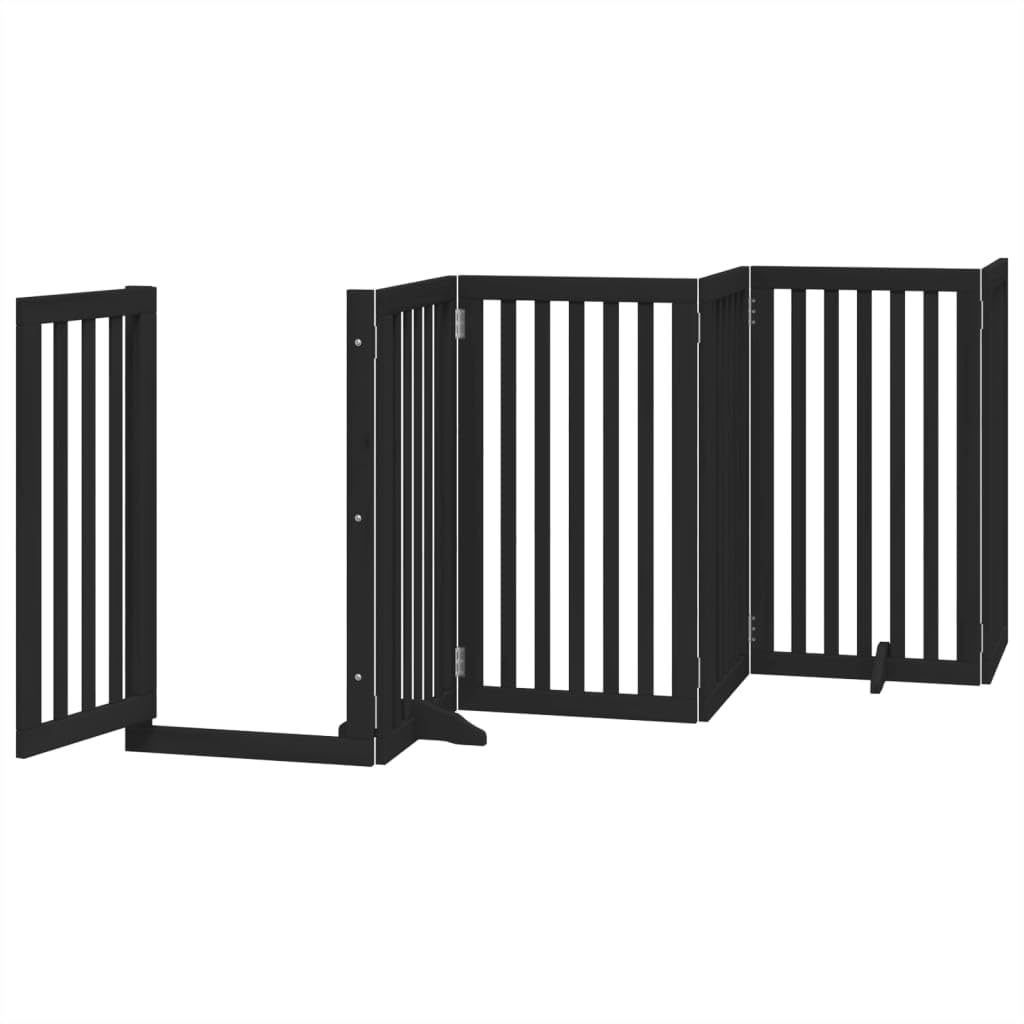 Grille de séparation pliable pour chien en bois de peuplier - 6 pièces - Noir - Avec porte - 300 cm