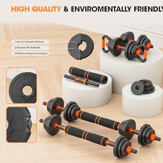Adjustable Dumbbell Set 20LBS/50LBS/70LBS/90LBS Free Weights Dumbbells,4 in1 Weight Set,Dumbbell, Barbell, Kettlebell, Push-up, Home Gym Fitness Workout Equipment for Men Women