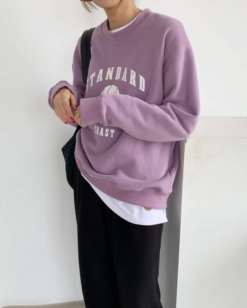 ZZAI Suéter De Cuello Redondo para Niña - Suéter con Estampado De Letras - Abrigo De Estudiante Suelto,Purple