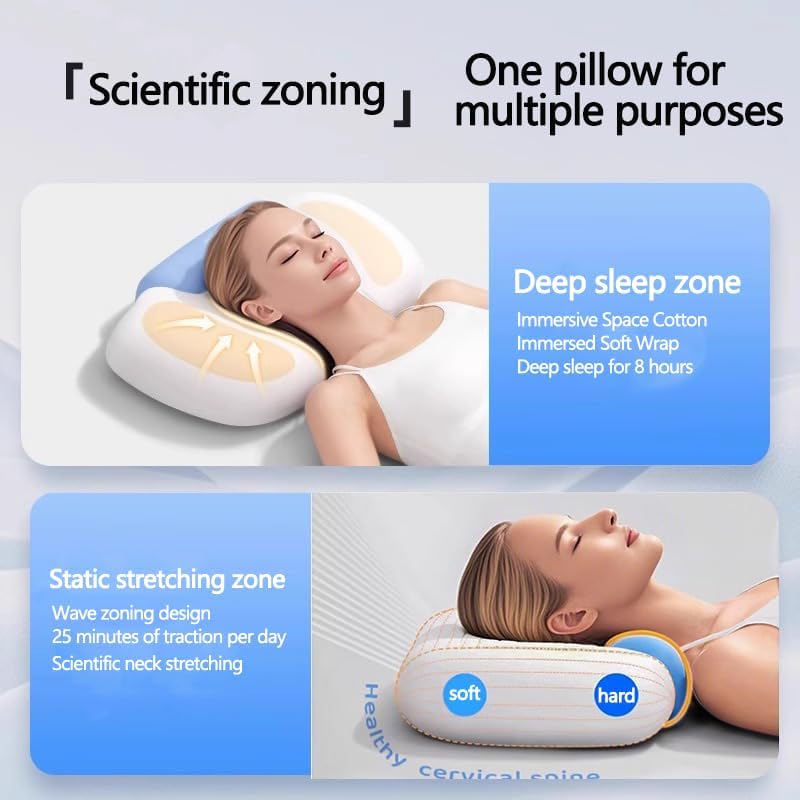 Dual-Zone Memory Foam Pillow w/Cooling Ice Silk Cover - Ergonomic Support for Side & Back Sleepers Purple