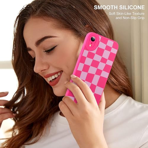 Image of ZIYE for iPhone XR Case Hot Pink Grids Plaid Checkerboard Pattern