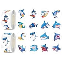 UVUXO 600 Pcs Shark Stickers for Kids- 1.5 Inch Round Stickers Roll 16 Tyles Ocean Shark Kindergarten Stickers Teacher Sticker for Kids Birthday Party School Reward Giveaways