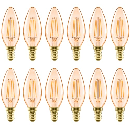 LVWIT Vintage Glühbirne E14 Kerzenlampe, 4W 410 Lumen ersetzt 40 Watt, 2500K Warmweiß für Kronleuchter Hänge Kristalllampe, nicht dimmbar, 12er Pack