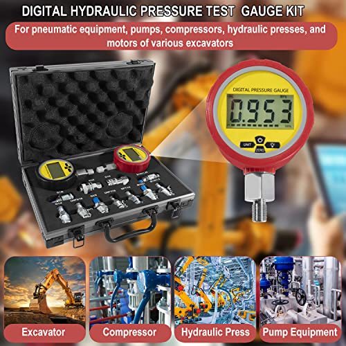 Image of 70M Hydraulic Pressure Test Checker Kit, w / 10000PSI /70MPa Digital Pressure Gauges, 11 Couplings, 2 Test Hoses, Hydraulic Tester Coupling Kit for Excavator Construction Machinery Hydraulic Systems
